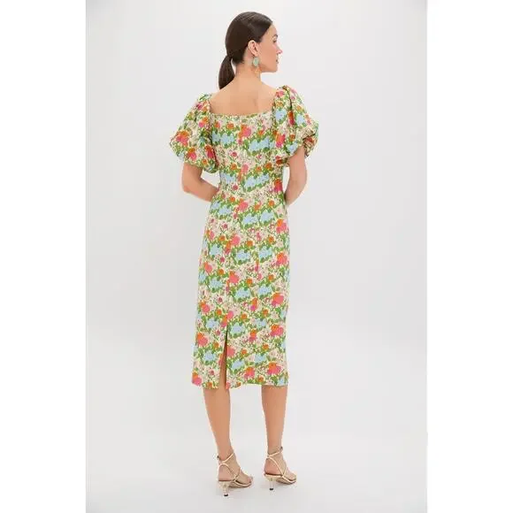 HYACINTH HOUSE Green Multi Begonia Floral Sallie Midi Dress Size XS NWT